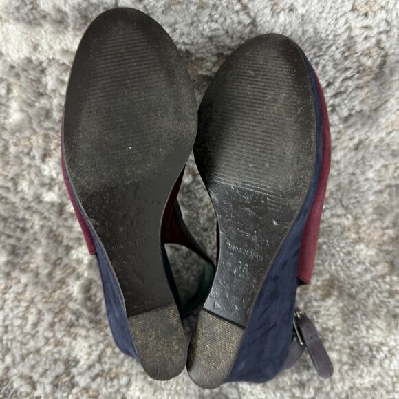 Boden Sz 36 (6) Suede Jewel-Tone Colorblock Slingback Wedge Heels Navy/Red - Picture 9 of 10